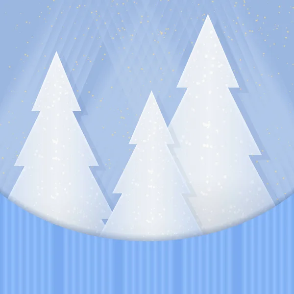 Vector Christmas Illustration White Fir Tree Blue Shine Background — Stock Vector