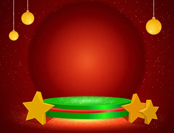 Ilustração Natal Inverno Vetorial Com Pedestal Palco Estrelas Fundo Brilho — Vetor de Stock