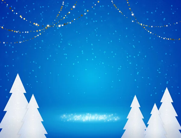 Illustration Vectorielle Noël Avec Sapin Blanc Sur Fond Bleu Brillant — Image vectorielle