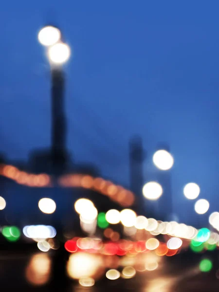 Astratto Sfocato Sfocato Sfondo Città Notturna Con Semafori Colorati Bokeh — Foto Stock