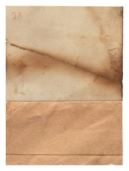 旧式粗糙质感复古纸 有烧焦的污迹和划痕背景隔离 — 图库照片