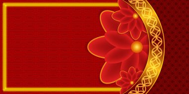 Vektör Çin yeni yıl illüstrasyon kırmızı arkaplan Asyalı elementler ve çiçeklerle