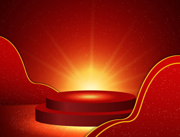 Vector illustration red background with shining sparkle stage podium