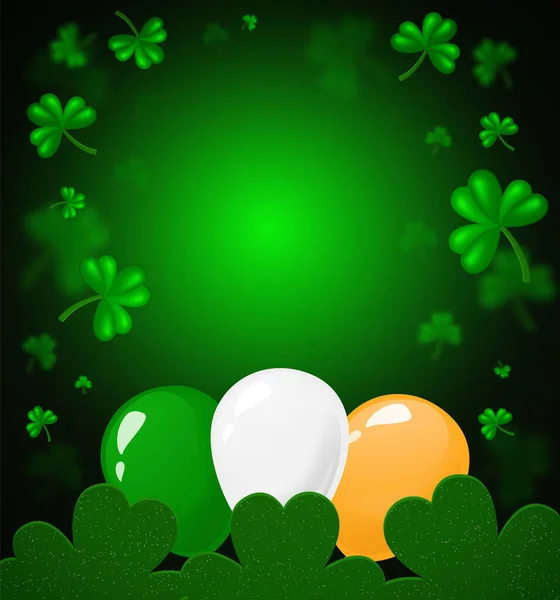 Vector Illustration Background Green Clovers Colourful Balloons Patricks Day Design — Stock Vector