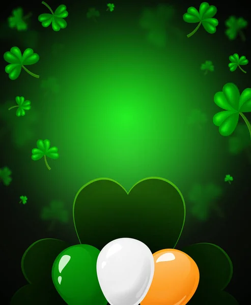 Vector Illustration Background Green Clovers Colourful Balloons Patricks Day Design — Stock Vector