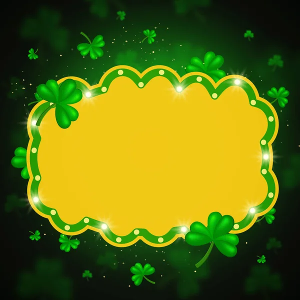 Aziz Patrick Günü Tasarımı Için Yeşil Yoncalar Sarı Pankartlı Vektör — Stok Vektör