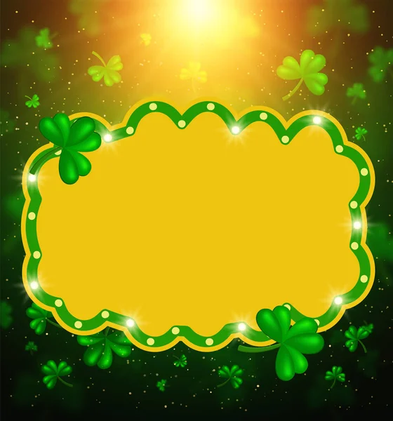 Vektor Illusztráció Ragyogó Háttér Zöld Lóherék Sárga Banner Szent Patrik — Stock Vector