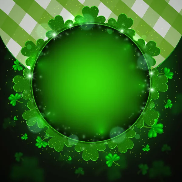 Vector Illustratie Stralende Achtergrond Met Groene Klavers Ronde Banner Voor — Stockvector