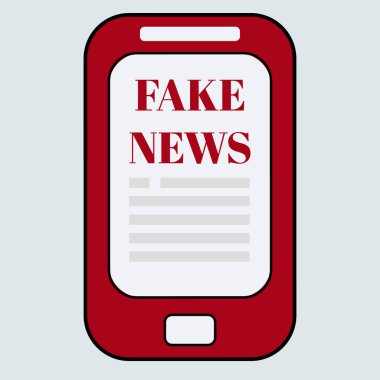 Ekranda sahte haberler olan kırmızı akıllı telefonun vektör illüstrasyonu