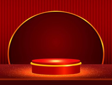 Vektör illüstrasyon kırmızı parlak arkaplan ve ışıltı sahne podyumu