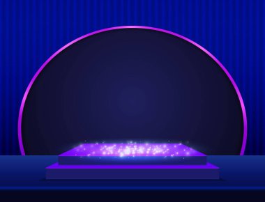 Vektör illüstrasyonu ışıltı sahne podyumu ile mavi parlak arkaplan
