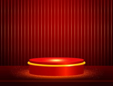 Vektör illüstrasyon kırmızı parlak arkaplan ve ışıltı sahne podyumu