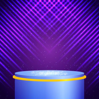 Vektör illüstrasyon menekşe ışıltı arkaplan Parlak çizgiler, parlak sahne mavi podyum tasarım için