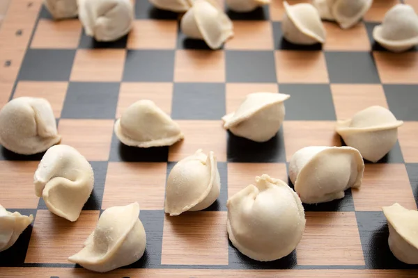 Dumplings Placed Chessboard — Stock Photo, Image