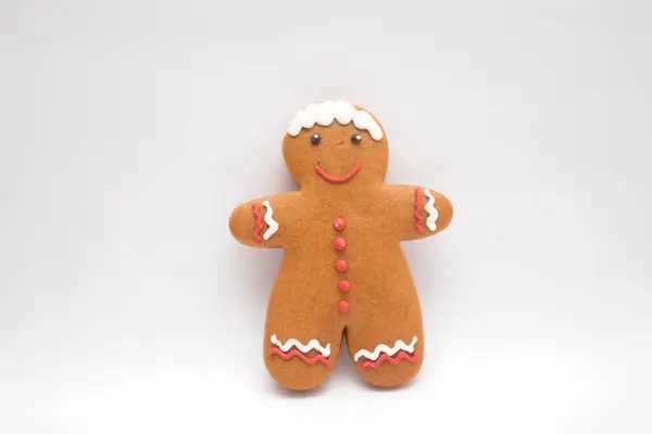 Vánoční Cukroví Perník Muž Bílém Pozadí — Stock fotografie