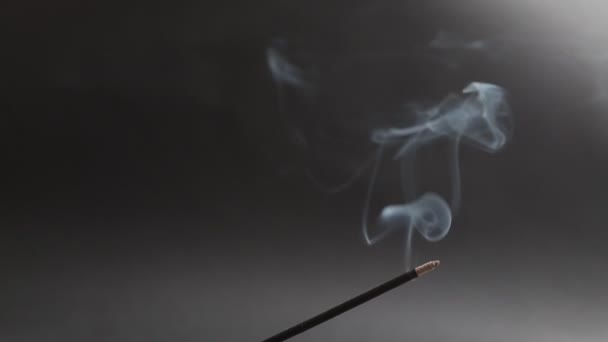Kouř z vonných vonných tyčinek na černém pozadí — Stock video