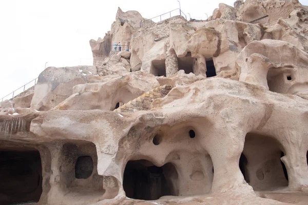 Domy Jaskiniowe Stożkach Zamek Uchisar Kapadocja — Zdjęcie stockowe