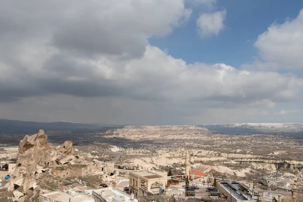 Widok Lotu Ptaka Miasto Uchisar Kapadocja Turcja — Zdjęcie stockowe
