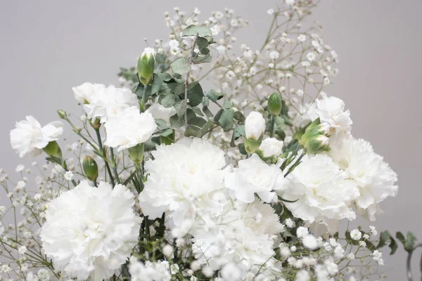 Bouquet White Flowers Gypsophiles Carnations — Stock Photo, Image