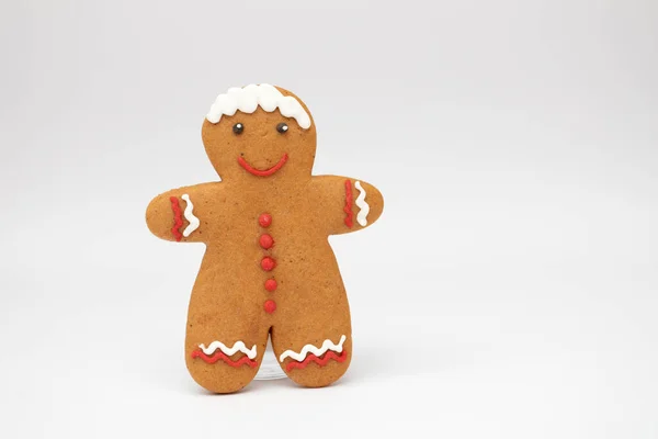 Perník Muž Vánoční Zázvor Cookie Bílém Pozadí — Stock fotografie
