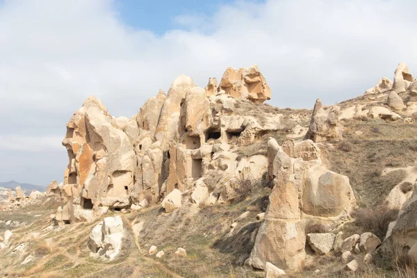 Skály Jeskynními Domy Národním Parku Goreme Turecko — Stock fotografie