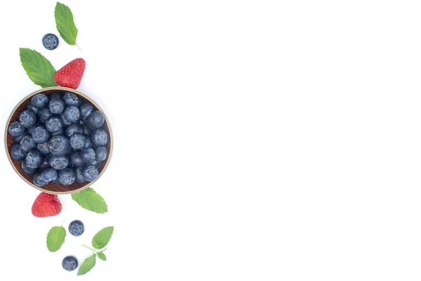 Blueberry Bowl White Background Top View Isolated Free Space — Stock Photo, Image