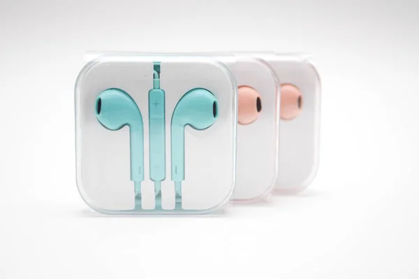 Earphones Plastic Cases Isolated White Background — Stock Photo, Image
