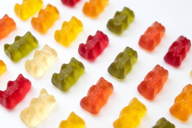 Flat lay with delicious jelly bears, jelly bears pattern.