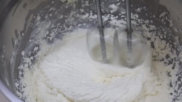 Whipping Cream Cake Mixer Stainless Bowl — Stock Video