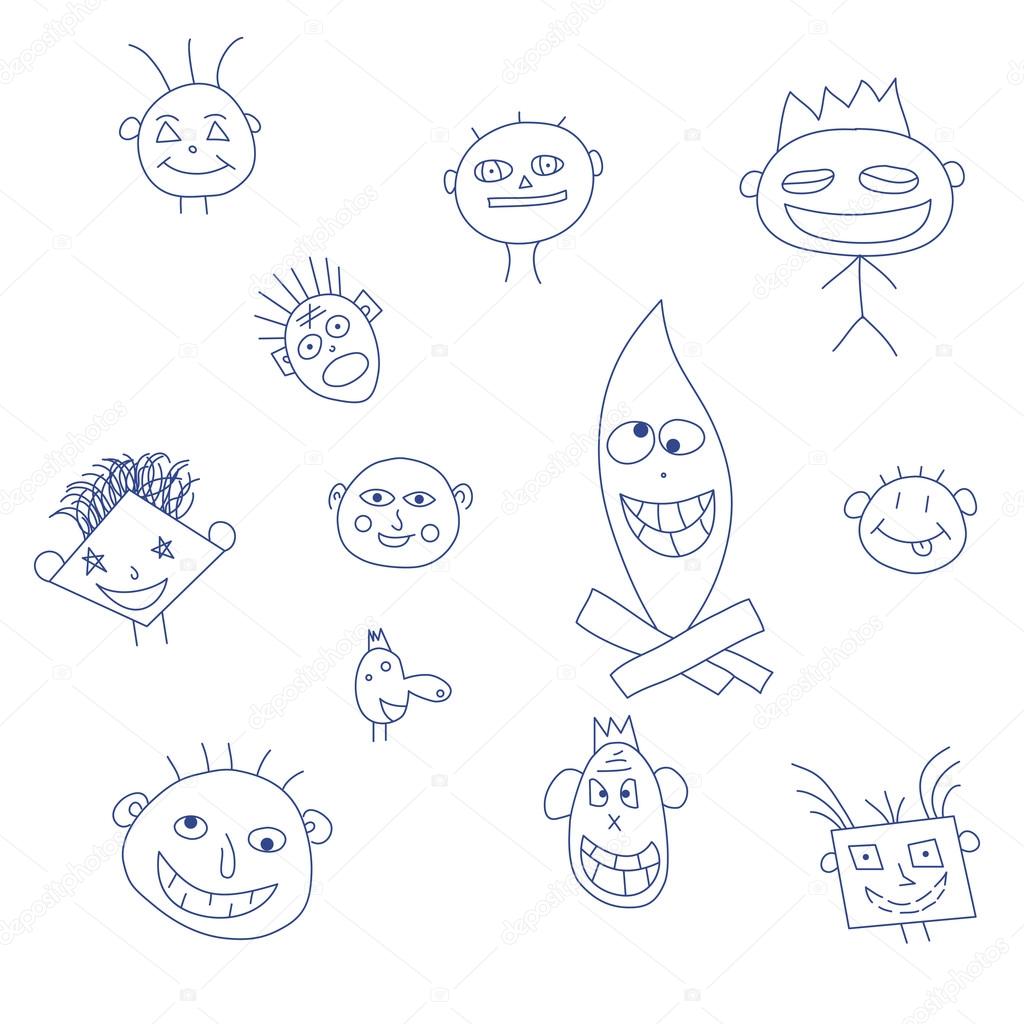 Drawing of a group of faces