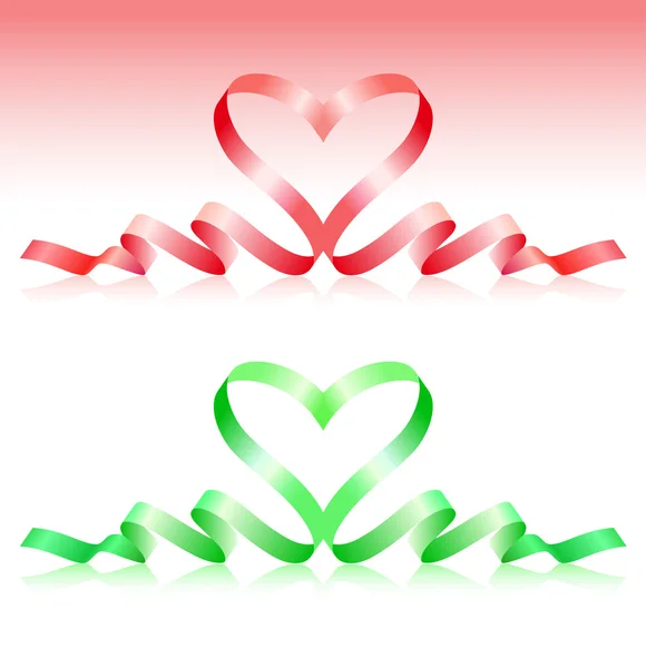 Cintas rojas y verdes en forma de corazón — Vector de stock
