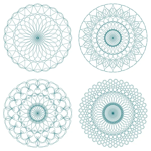 Ensemble de rosettes guillochées vectorielles vertes — Image vectorielle