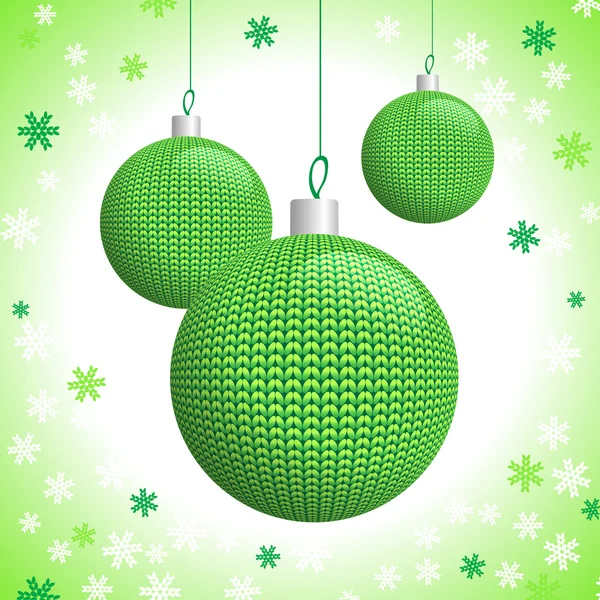 Three Green Knitted Christmas Balls — Stock Vector