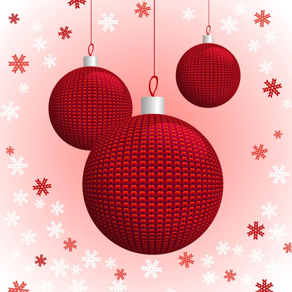 Three Red Knitted Christmas Balls — Stock Vector