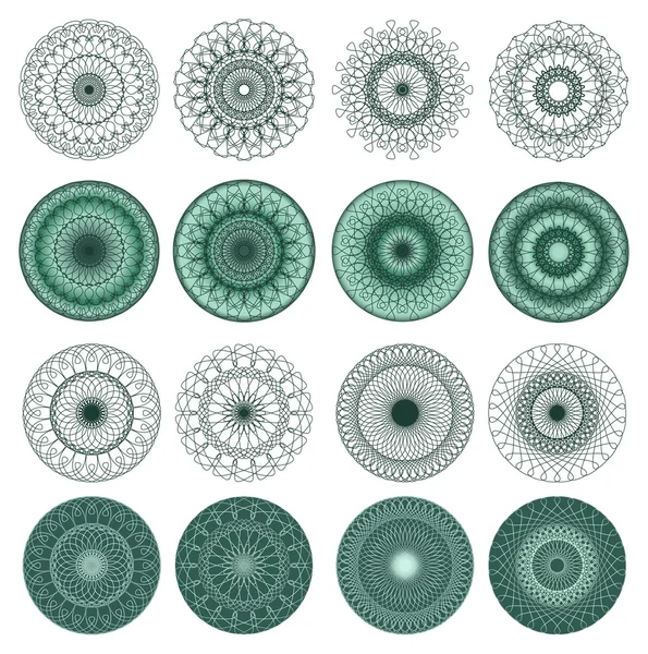 Conjunto de rosetas guilloche vector verde — Archivo Imágenes Vectoriales