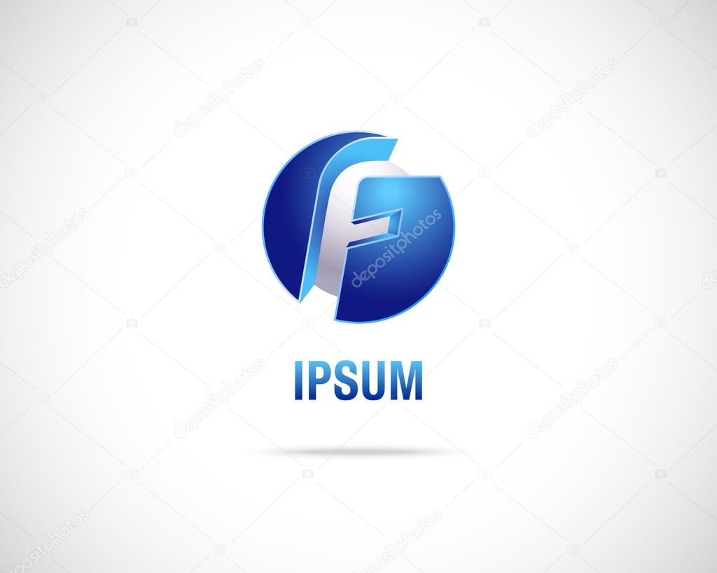 Abstract Vector Logo Design Template. Creative Blue Concept Icon. Combination of Letter F