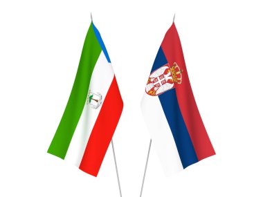 Sırbistan 'ın ulusal kumaş bayrakları ve Ekvator Ginesi Cumhuriyeti beyaz arka planda izole edildi. 3d resimleme.