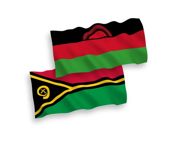 National Vector Fabric Wave Flags Republic Vanuatu Malawi Isolated White — Stock Vector