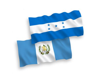 Guatemala Cumhuriyeti ve Honduras 'ın ulusal taşıyıcı kumaş bayrakları beyaz arka planda izole edildi. 1 'e 2 oranında.