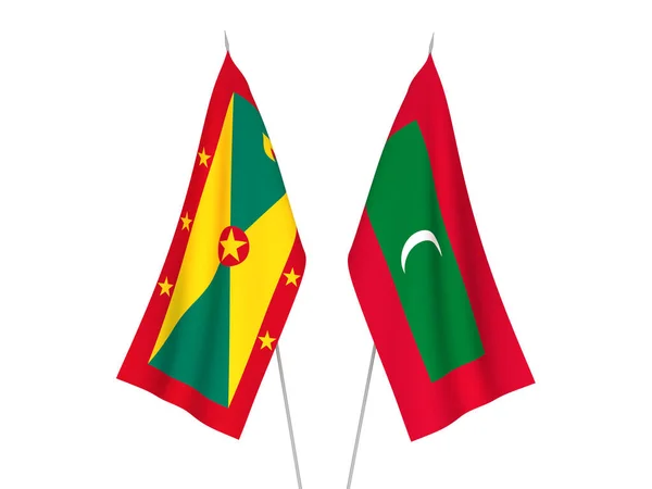 Bandeiras Tecido Nacional Maldivas Granada Isoladas Fundo Branco Ilustração Renderização — Fotografia de Stock