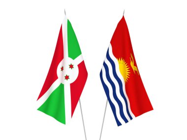 Beyaz arka planda Kiribati Cumhuriyeti ve Burundi 'nin ulusal kumaş bayrakları izole edildi. 3d resimleme.