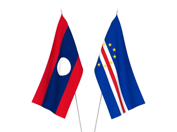 Σημαίες Εθνικού Υφάσματος Του Λάος Και Της Δημοκρατίας Του Κάμπο — Φωτογραφία Αρχείου
