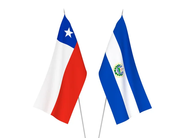 Nationale Stoffen Vlaggen Van Chili Republiek Salvador Geïsoleerd Witte Achtergrond — Stockfoto