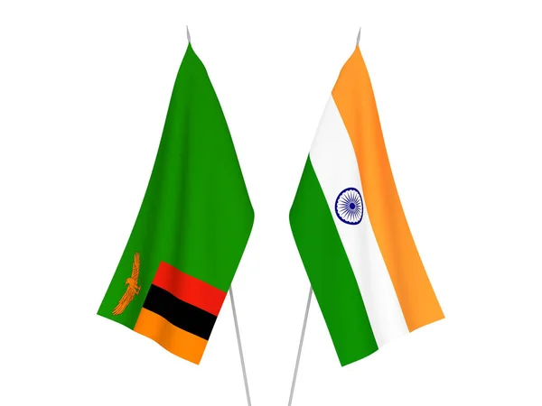 Εθνικές Σημαίες Ύφασμα Της Ινδίας Και Της Δημοκρατίας Της Ζάμπια — Φωτογραφία Αρχείου
