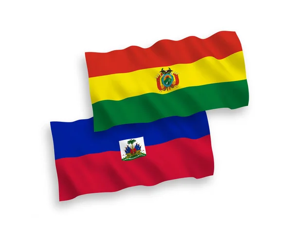 海地共和国和玻利维亚在白色背景下孤立的国家病媒织物波浪旗 1比2的比例 — 图库矢量图片