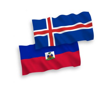 Beyaz arka planda, Haiti Cumhuriyeti ve İzlanda 'nın ulusal taşıyıcı kumaş bayrakları izole edildi. 1 'e 2 oranında.