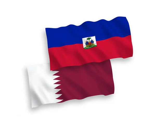 National Vector Fabric Wave Flags Republic Haiti Qatar Isolated White — Stock Vector