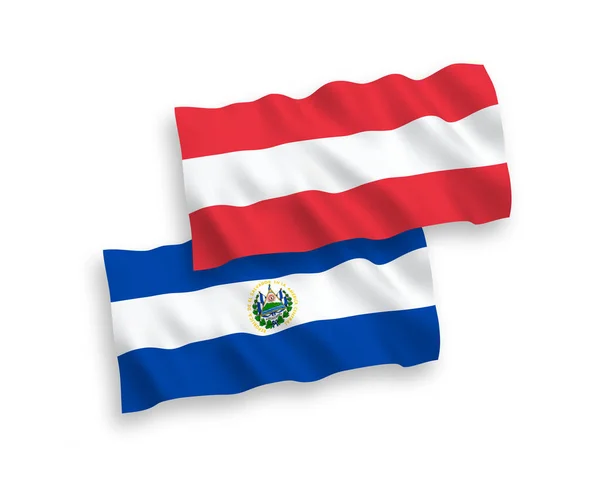 Národní Vektorové Vlnové Vlajky Rakouska Salvadorské Republiky Izolované Bílém Pozadí — Stockový vektor