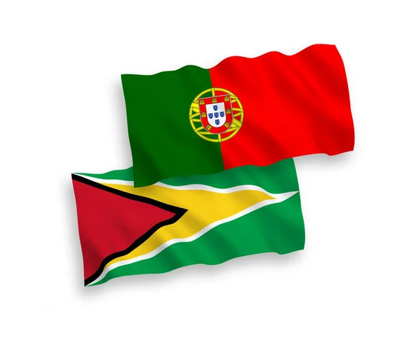 Drapeaux Nationaux Vectoriels Ondes Tissu Portugal République Coopérative Guyane Isolés — Image vectorielle
