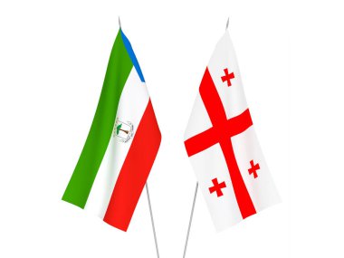 Beyaz arka planda Gürcistan ve Ekvator Cumhuriyeti 'nin ulusal kumaş bayrakları izole edildi. 3d resimleme.